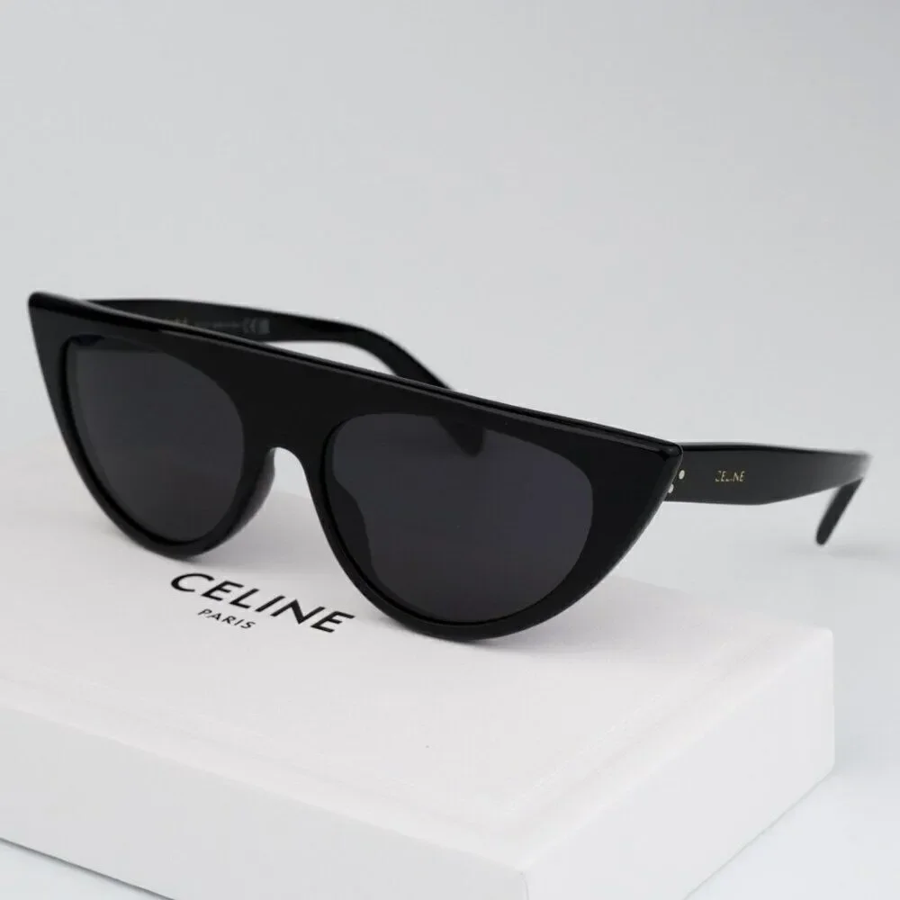 SALE! NEW Celine CL40228I 01A Shiny Black Smoke Grey Geometric Women Sunglasses